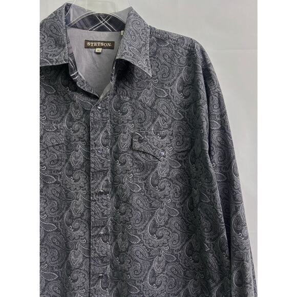 Stetson Paisley Gray Cotton Button Up Long Sleeve Dress Shirt Men’s Size XL - Picture 3 of 10